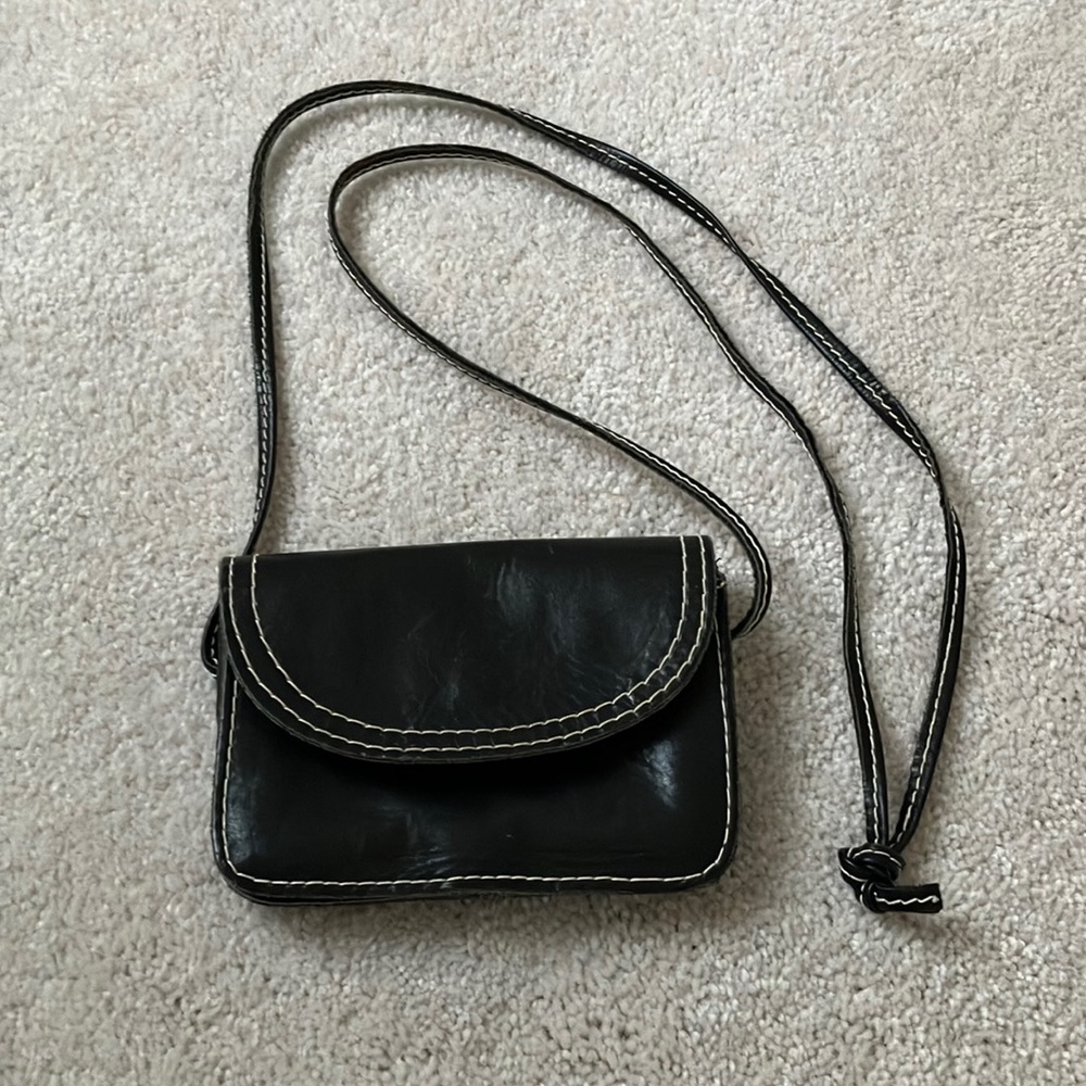Genuine Leather Crossbody Purse, Black